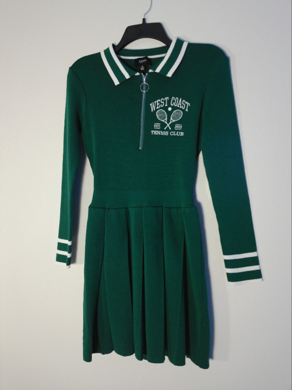 West Coast Tennis Club Green Polo Pleated Dress with White Trim